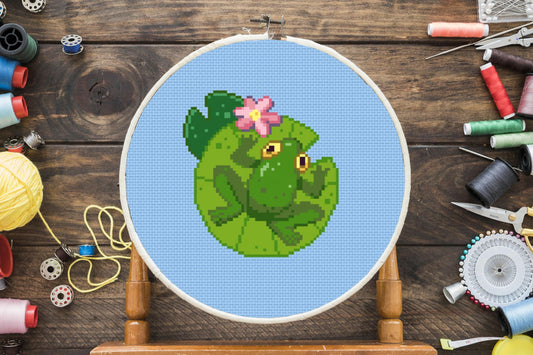 Lily Pad Frog Cross Stitch Pattern
