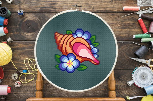Floral Shell Cross Stitch Pattern