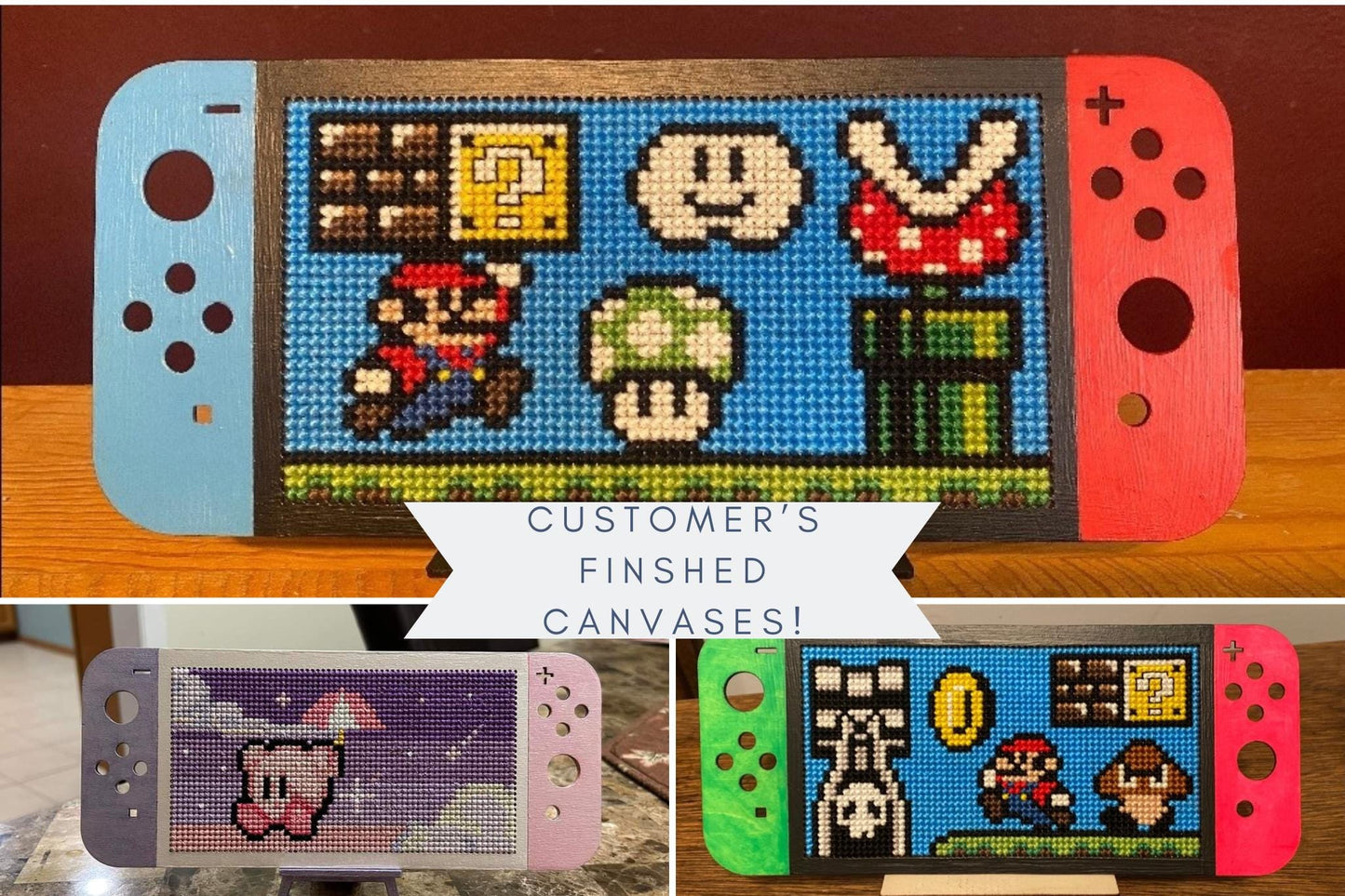 Switch Wooden Cross Stitch Canvas