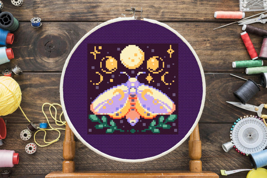 Moon Phase Moth Cross Stitch Pattern