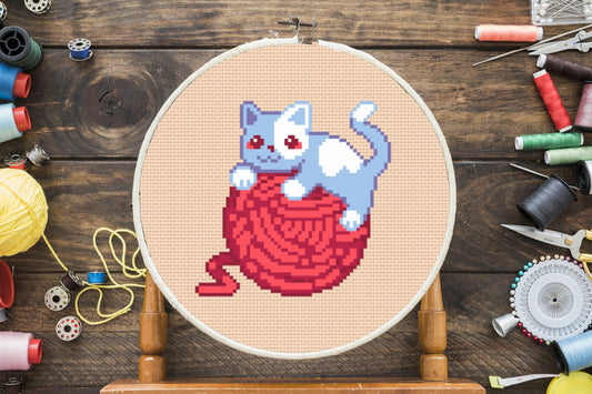 Yarn Kitty Cross Stitch Pattern