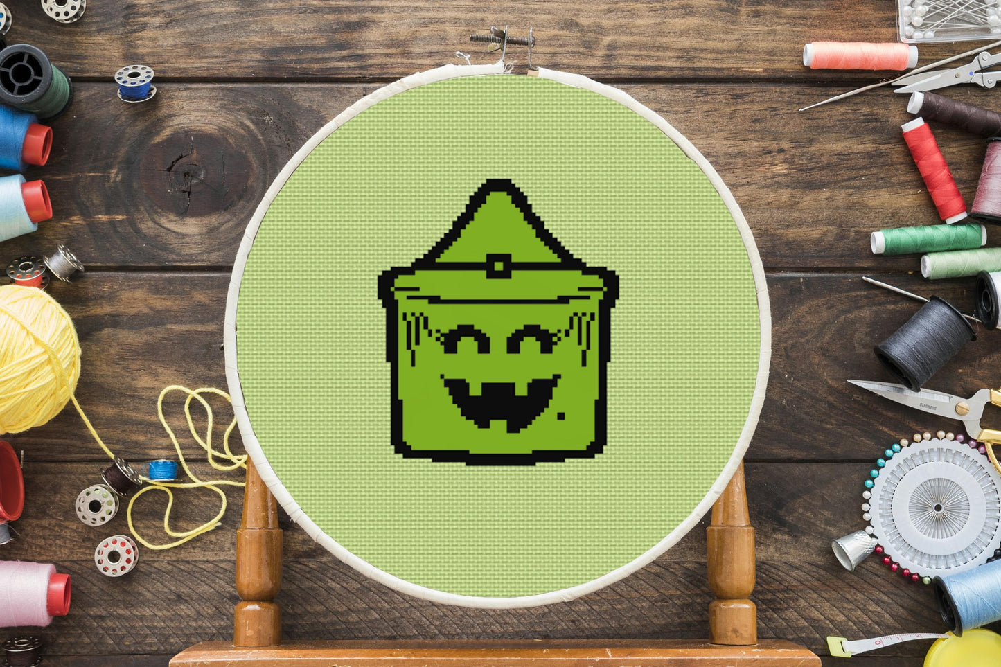 Halloween Witch Candy Bucket Cross Stitch Pattern