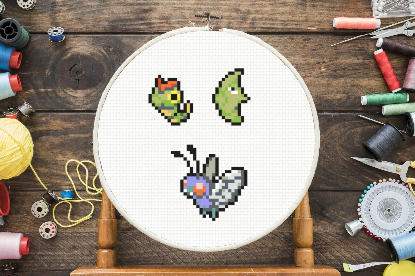 Caterpie Evolution Cross Stitch Pattern