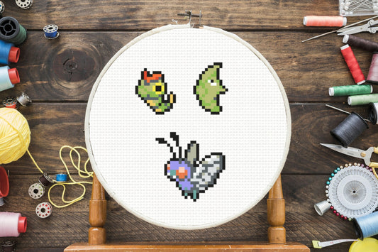 Caterpie Evolution Cross Stitch Pattern