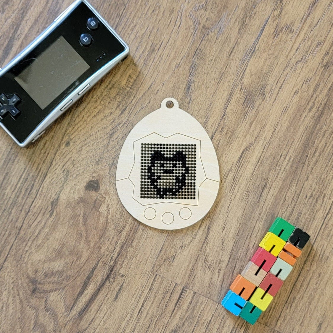 Tamagotchi Wooden Cross Stitch Canvas
