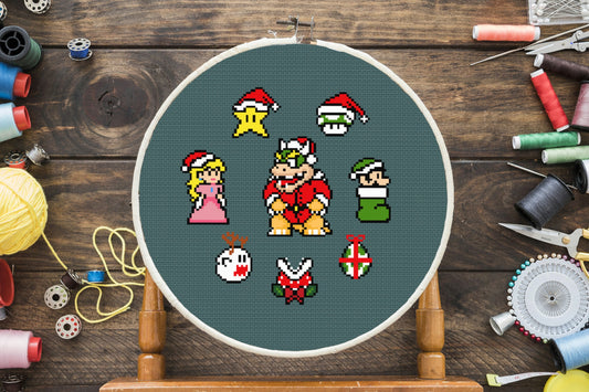 Mario Christmas Characters Cross Stitch Pattern