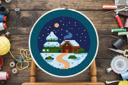 Snowy Cabin Cross Stitch Pattern