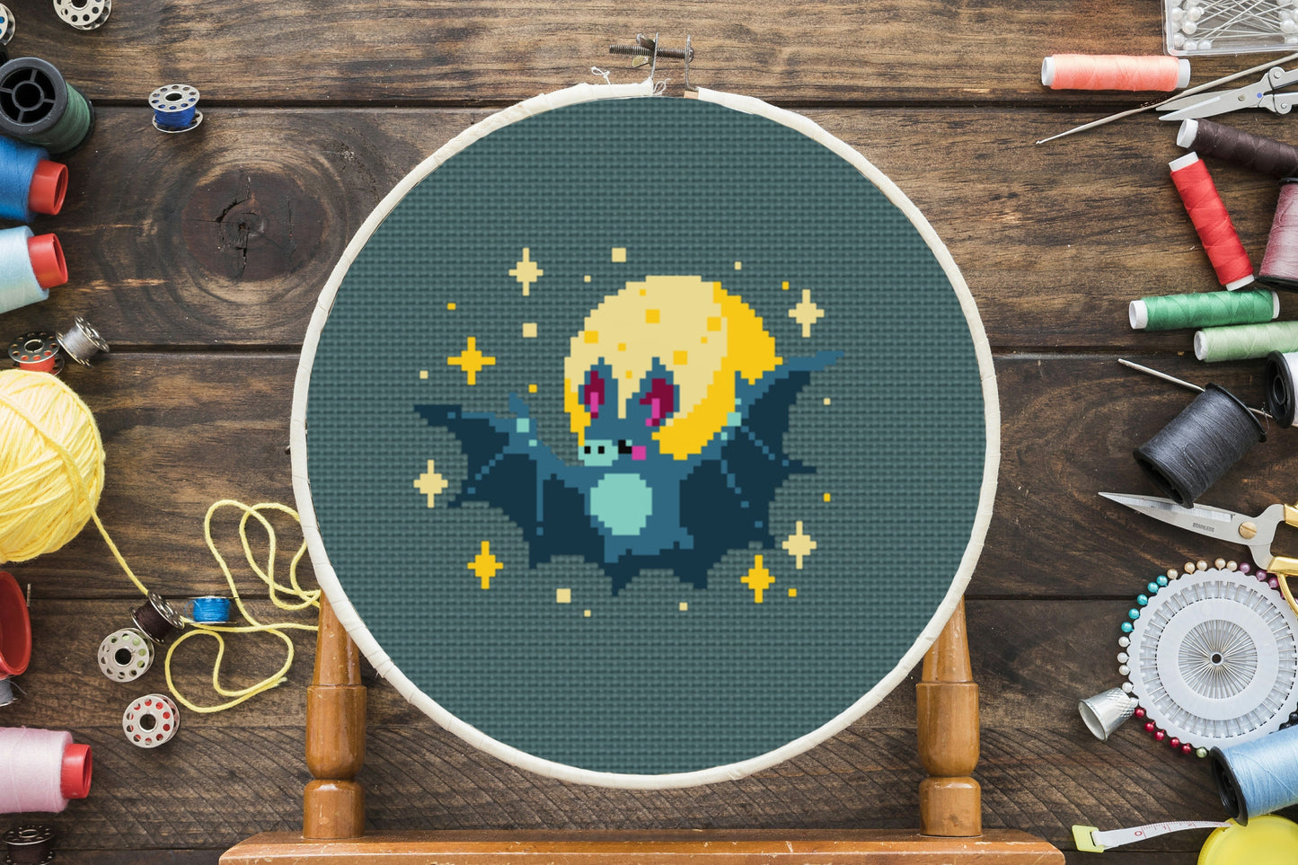 Moonlight Bat Cross Stitch Pattern