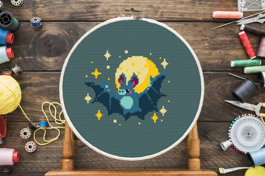Moonlight Bat Cross Stitch Pattern
