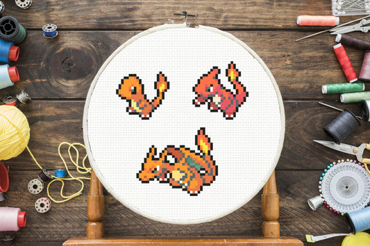 Charmander Evolution Cross Stitch Pattern