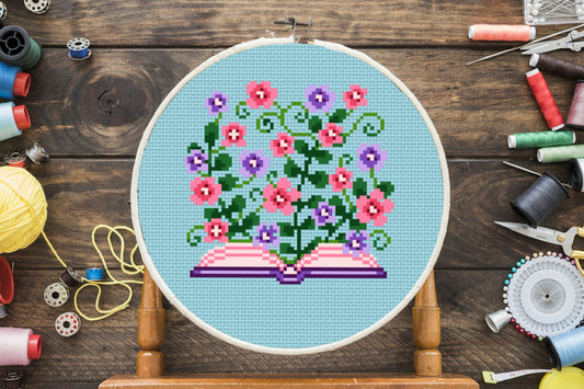 Floral Book Cross Stitch Pattern