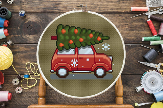 Christmas Tree Car Ride Cross Stitch Pattern