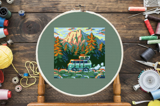 Mountain Pit Stop Cross Stitch Pattern