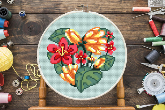 Floral Heart Cross Stitch Pattern