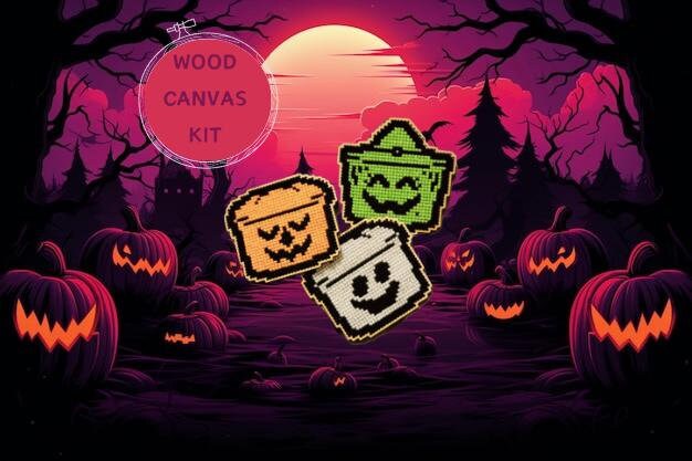 Mini Halloween Candy Buckets Wood Canvas Kit