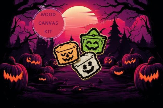 Mini Halloween Candy Buckets Wood Canvas Kit