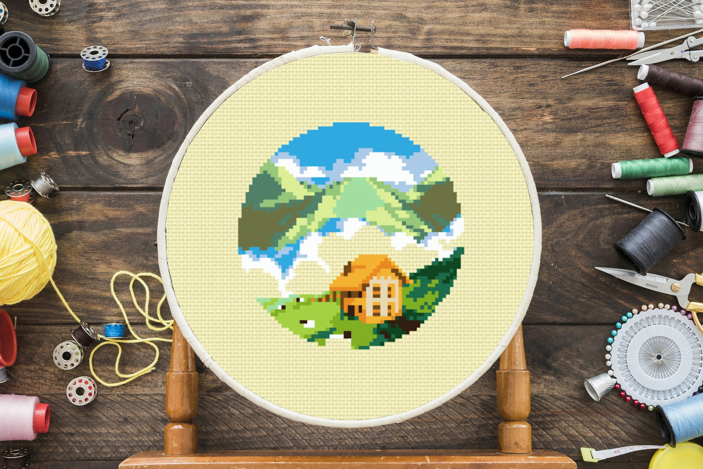 Mountainside Cottage Cross Stitch Pattern