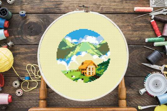 Mountainside Cottage Cross Stitch Pattern