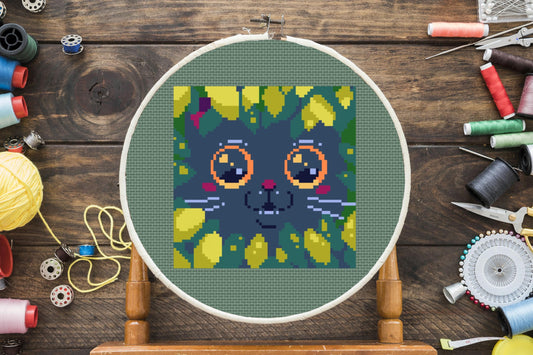 Shrubs Cat Cross Stitch Pattern