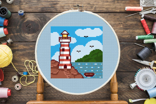 Scenic Lighthouse Cross Stitch Pattern
