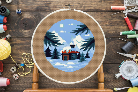 Winter Cabin Cross Stitch Pattern