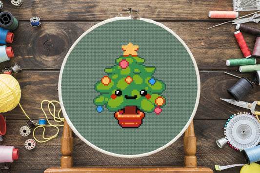 Cartoon Christmas Tree Cross Stitch Pattern