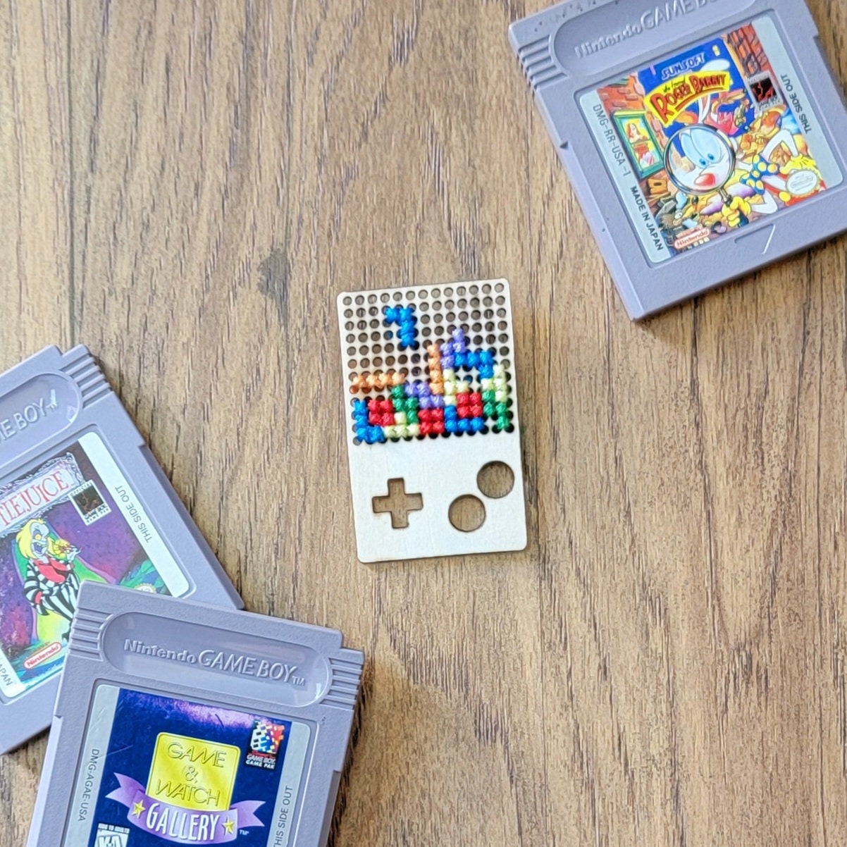 Gameboy Wooden Cross Stitch Canvas