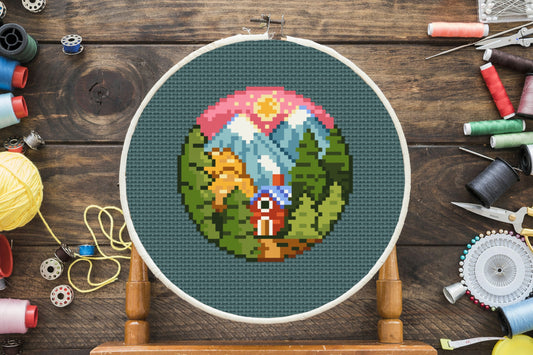 Autumn Cabin Cross Stitch Pattern