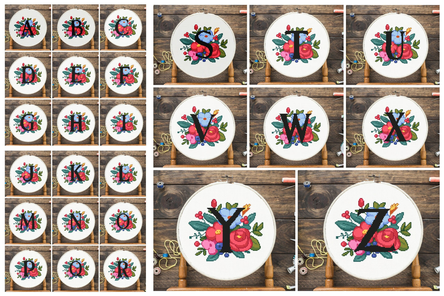 Floral Alphabet Cross Stitch Pattern