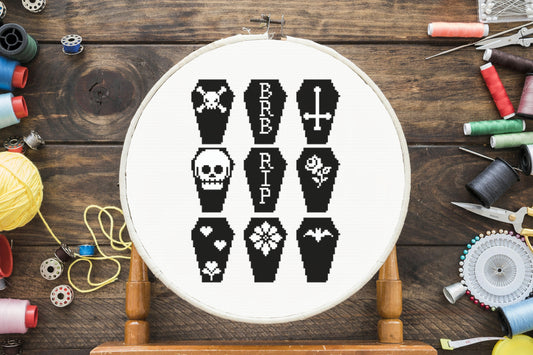 Coffin Cross Stitch Pattern for Wooden Canvas