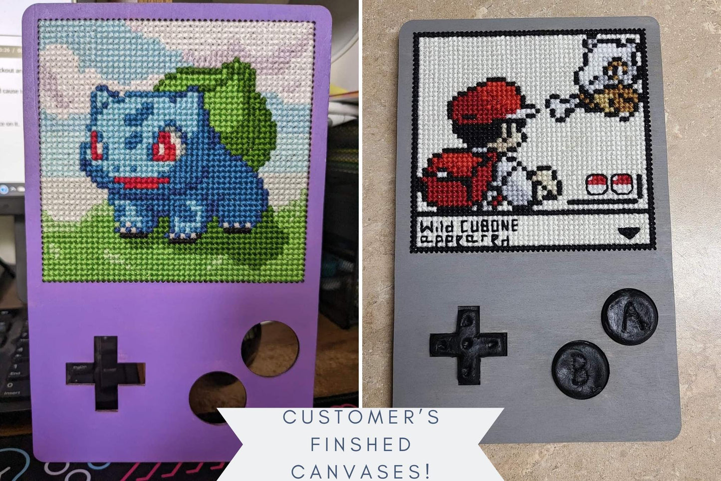 Gameboy Wooden Cross Stitch Canvas