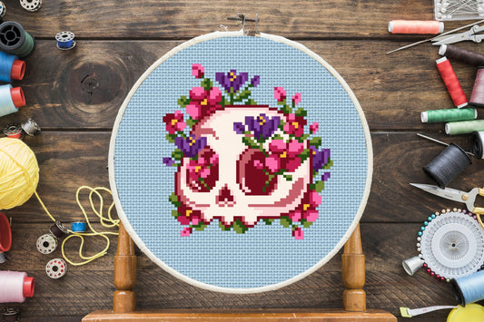 Floral Skull Cross Stitch Pattern