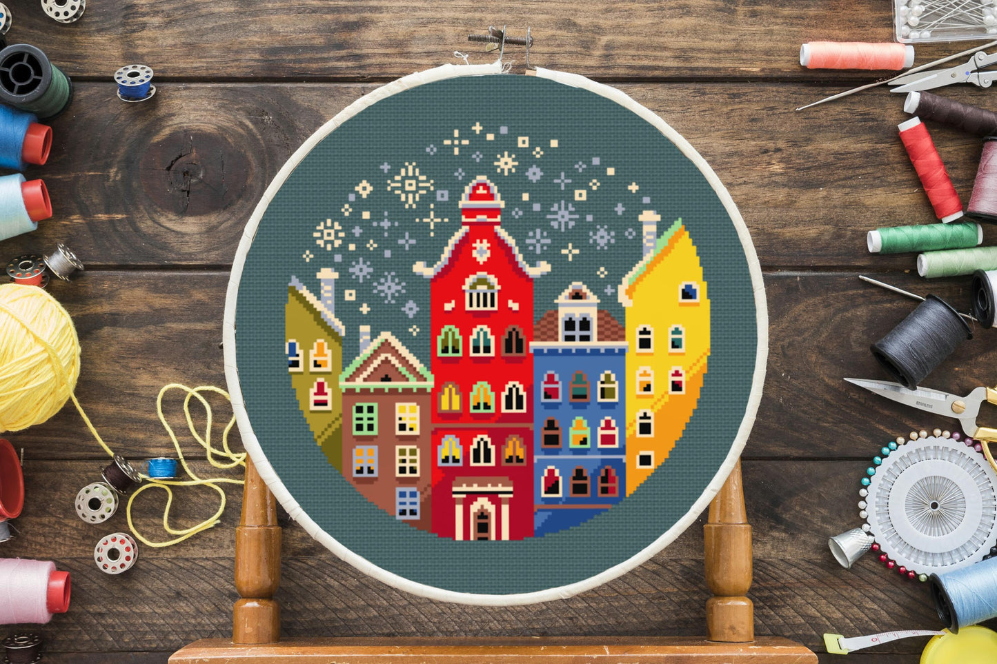 Snowy City Cross Stitch Pattern