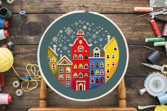 Snowy City Cross Stitch Pattern