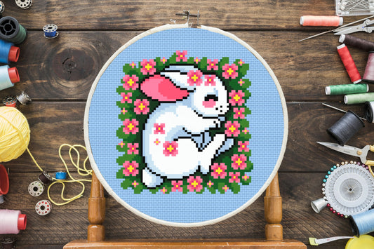 Bunny in Field Cross Stitch Pattern